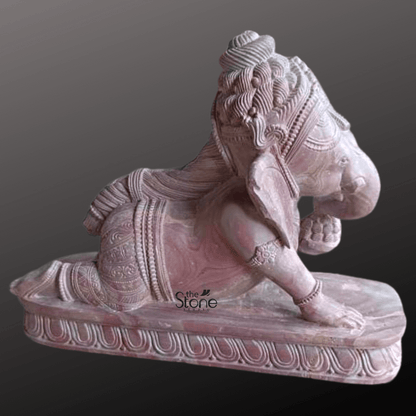 Crawling Ganesha Statue in Pink Stone 1ft