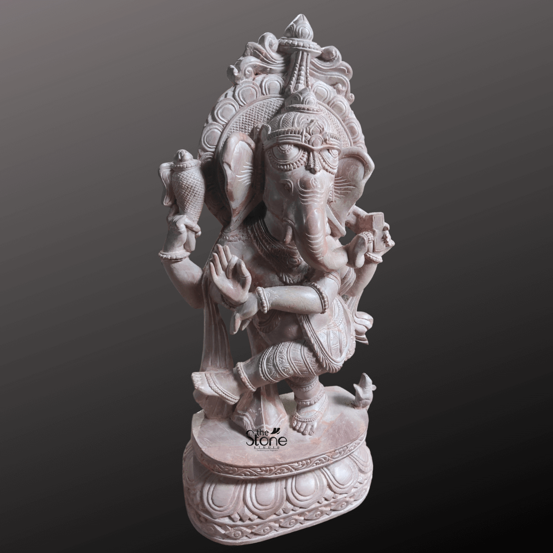 Ganesha Dancing Statue in Pink Stone 15″