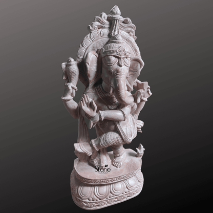 Ganesha Dancing Statue in Pink Stone 15″