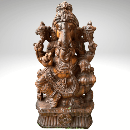 24” Wooden Sitting Lord Ganesha