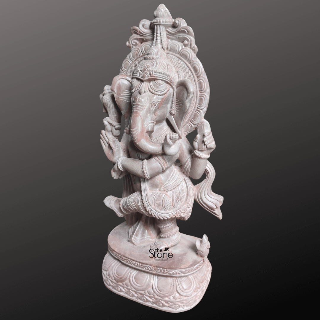 Ganesha Dancing Statue in Pink Stone 15″