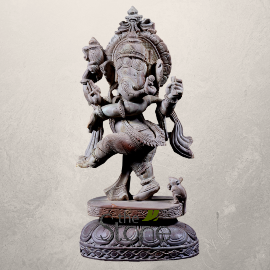 Ganesha Dancing Statue in Pink Stone 15″