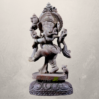 Ganesha Dancing Statue in Pink Stone 15″