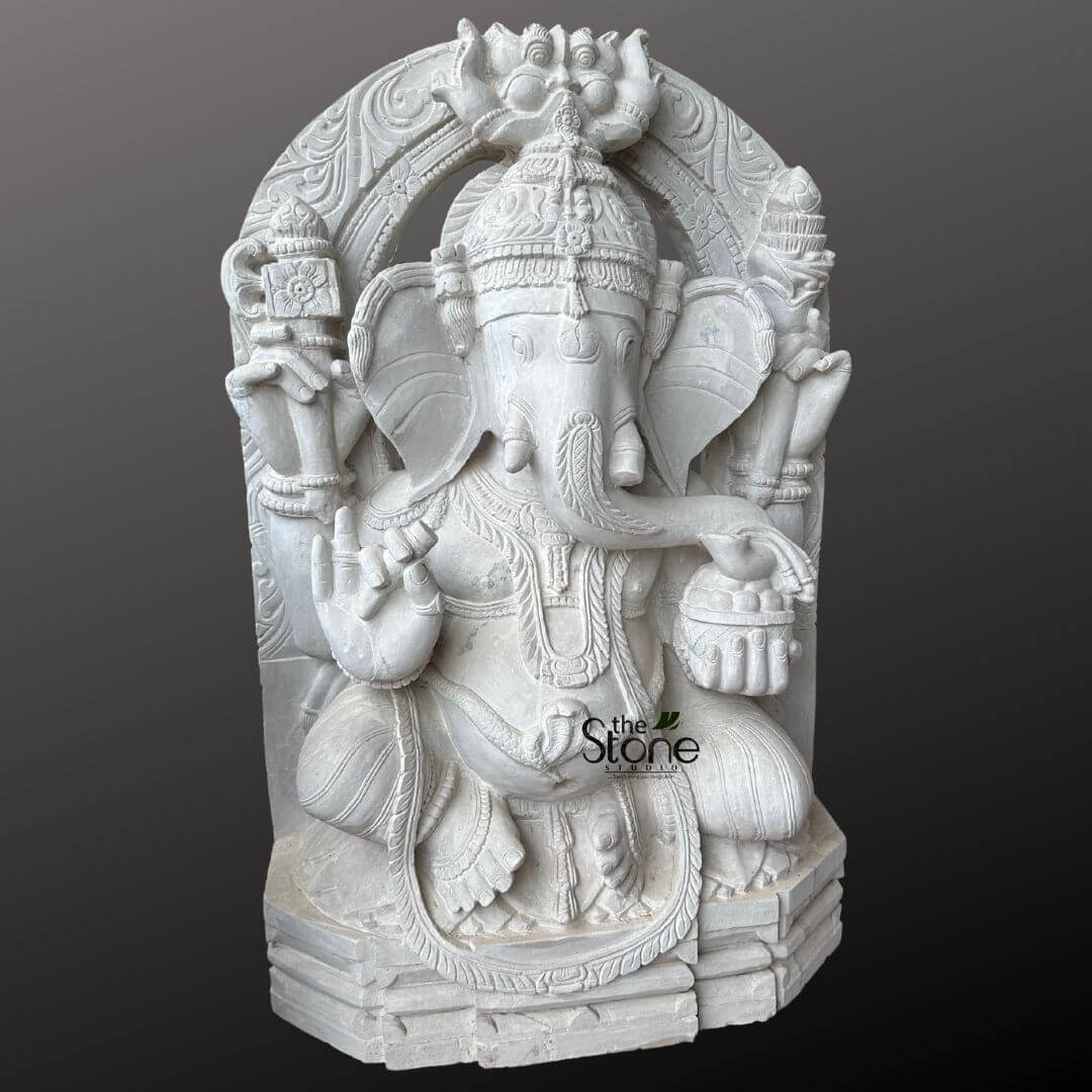 Ganesha White Stone Sculpture 30″