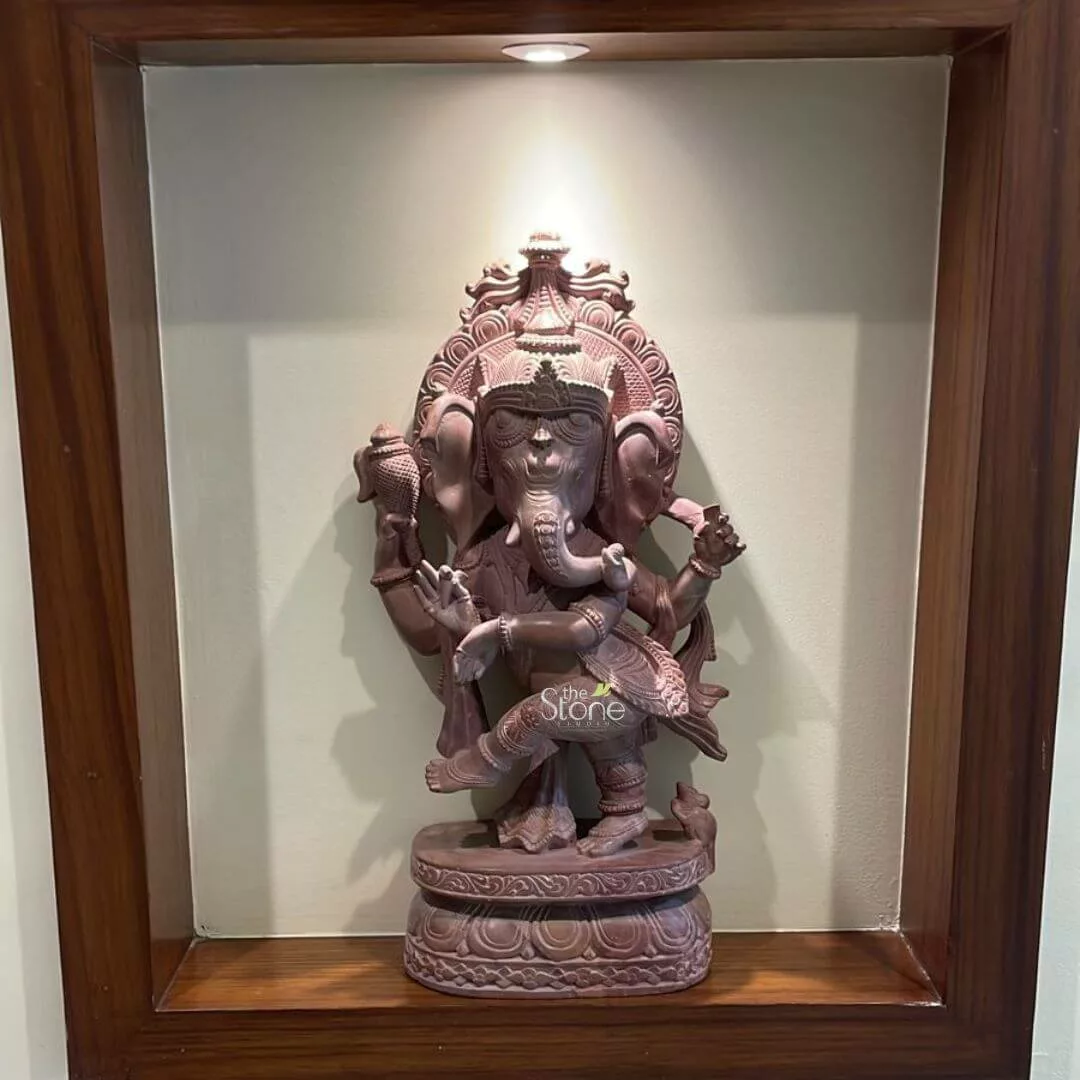 Ganesha Dancing Statue in Pink Stone 15″