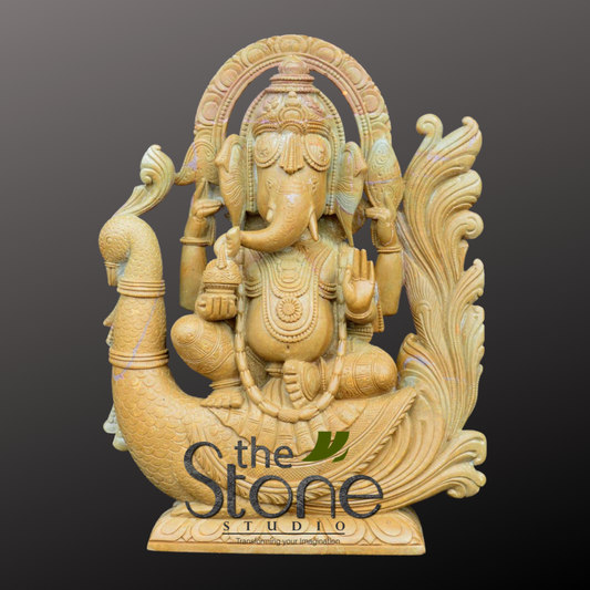Ganesh Statue Sitting on Peacock 12″