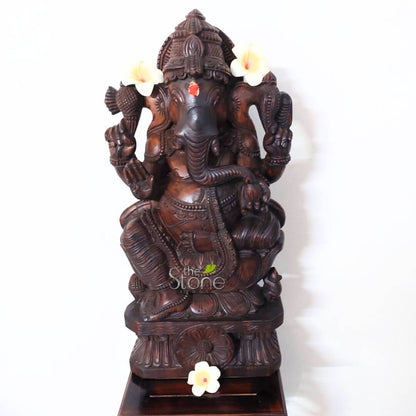 24” Wooden Sitting Lord Ganesha