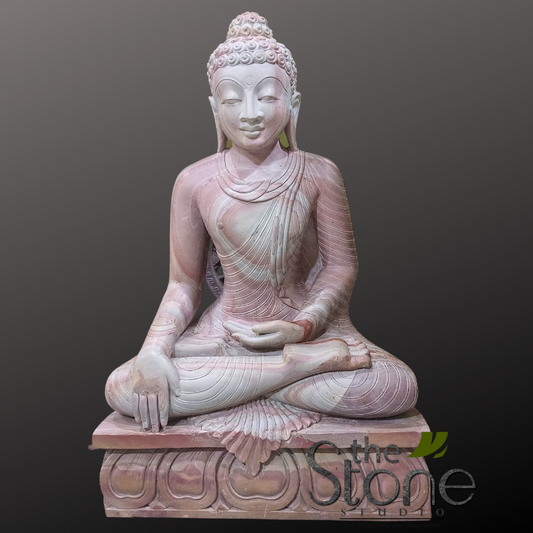 Sitting Buddha Statue Pink Stone 2′