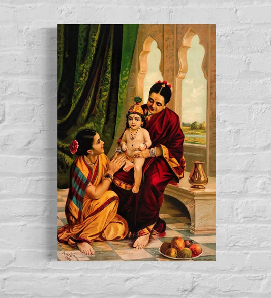 Infant Krishna With Yashoda By Raja Ravi Varma Famous Canvas Painting
