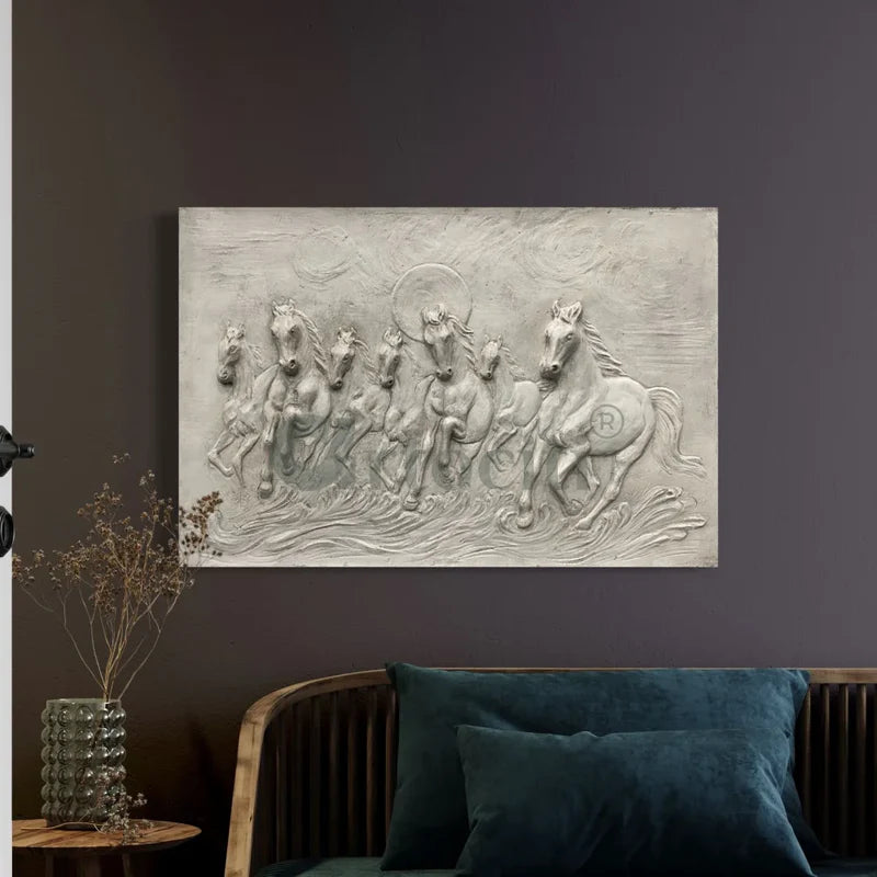 3X2 feet 7 Horse 3D Relief Mural Wall Art