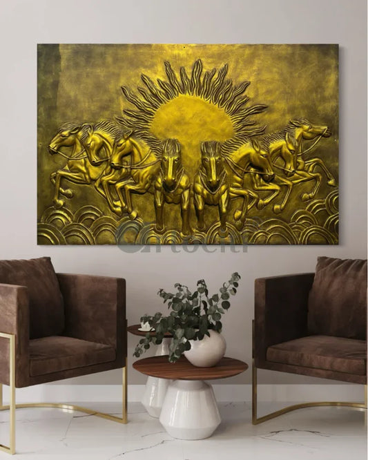 6X4 Feet 8 Horse with Sun rises 3D Relief Mural Wall Art