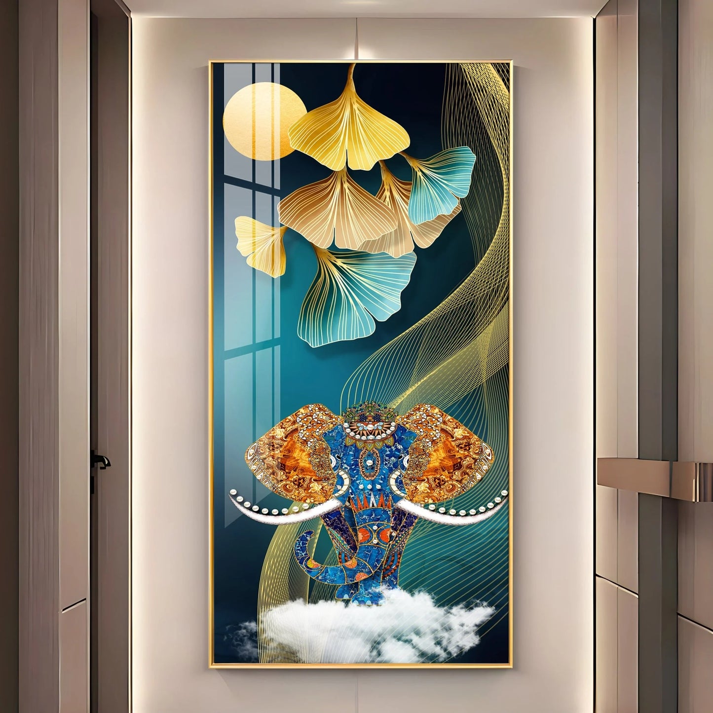 Jeweled Elephant Luxury Crystal Vertical Wall Art