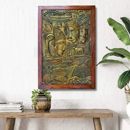 3x2 & 4x3 Feet Abstract Radha Krishna 3D Relief Mural Wall Art