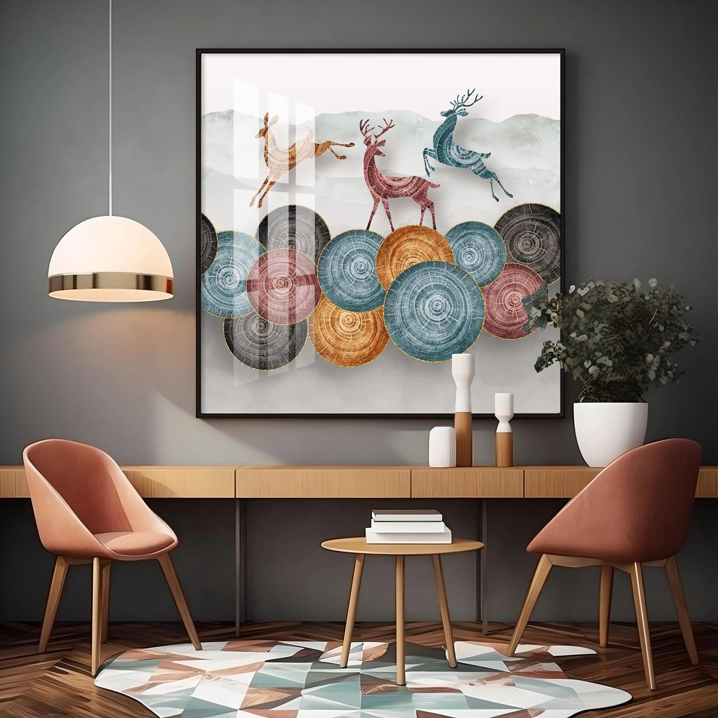 Jumping Deer Luxury Crystal Square Wall Art