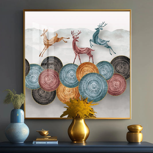 Jumping Deer Luxury Crystal Square Wall Art