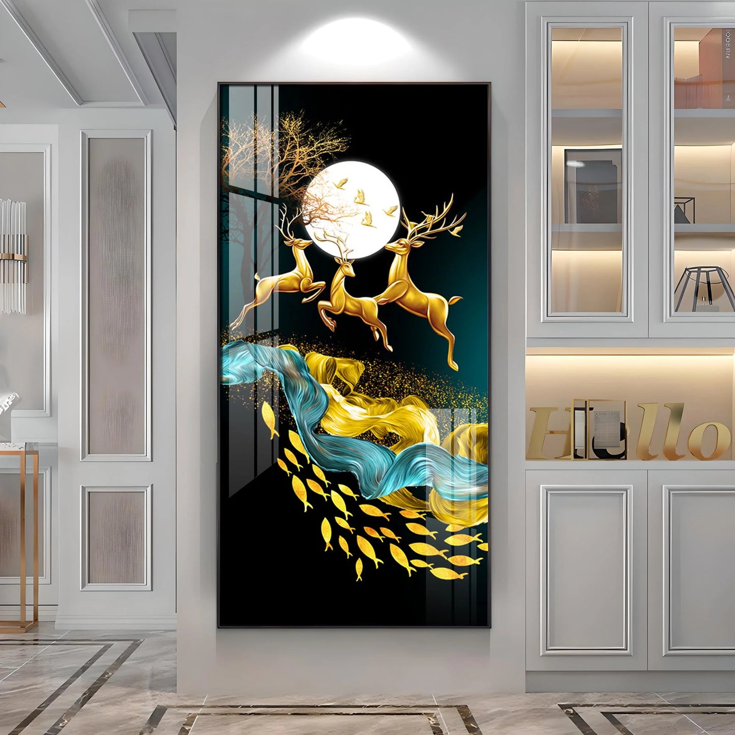 Jumping Golden Deers Luxury Crystal Wall Art