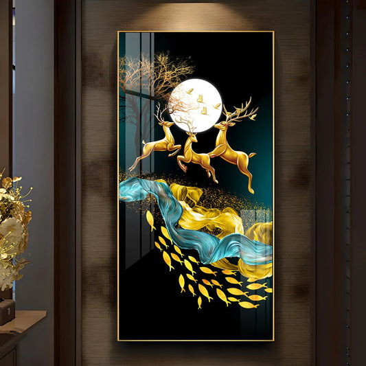 Jumping Golden Deers Luxury Crystal Wall Art