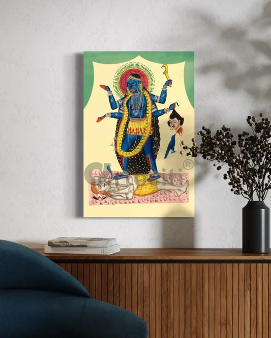 Kali Trampling Upon Shiva - Kalighat Painting Canvas Giclee Print