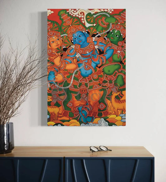 Kerala Mural Krishna with Gopis Canvas Painting