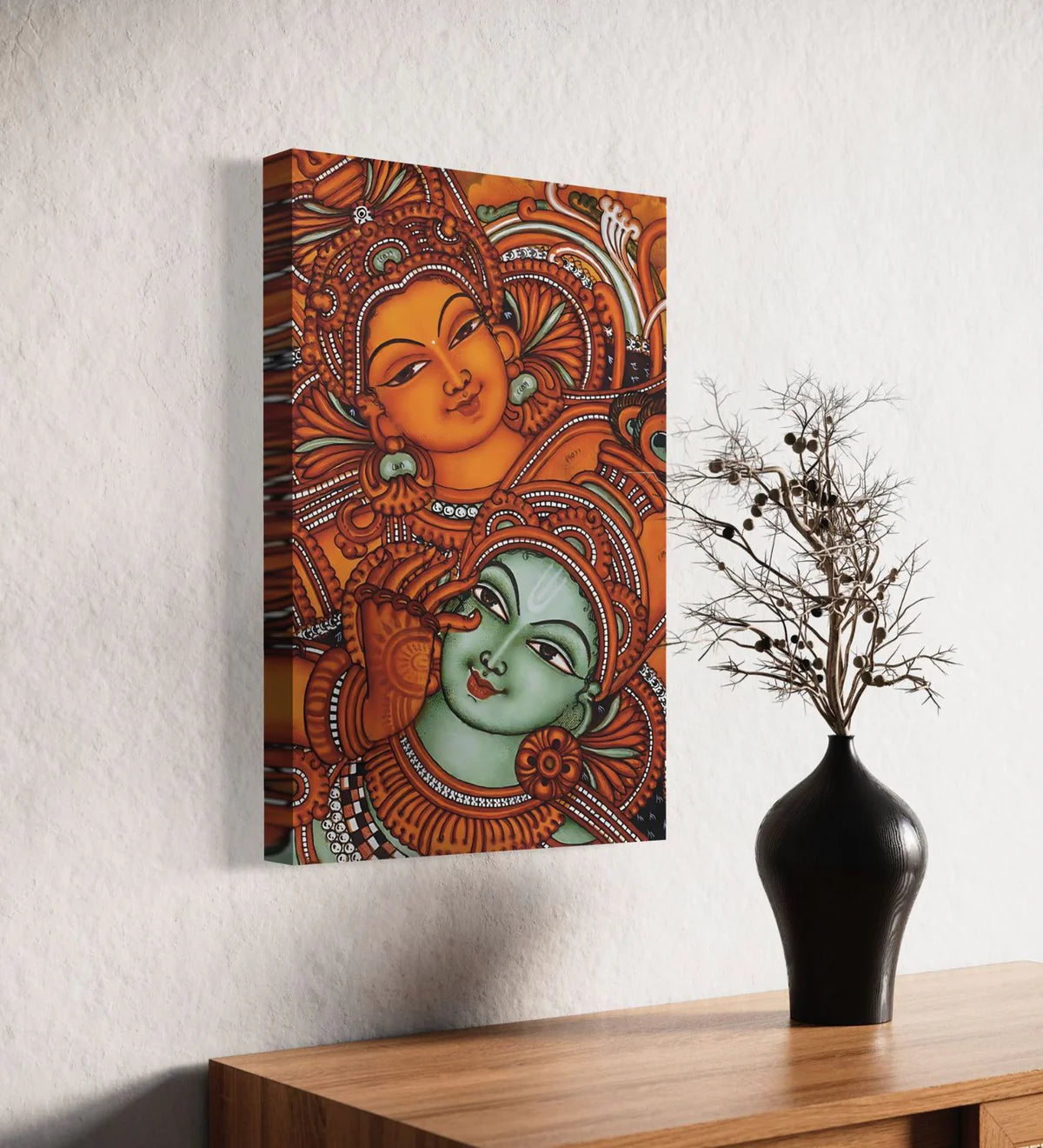 Colorful Kerala Mural Krishna Radha Canvas Painting