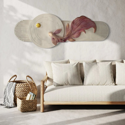 5X2 Feet Koi Fish 3d Abstract Relief Mural | Fish Wall Art | LED Light Installed