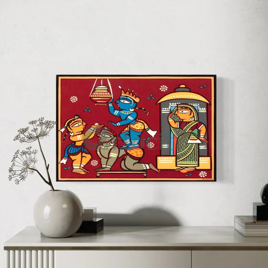 Krishna Makhan Chor by Jamini roy Painting Canvas Giclee Print Kalighat Painting