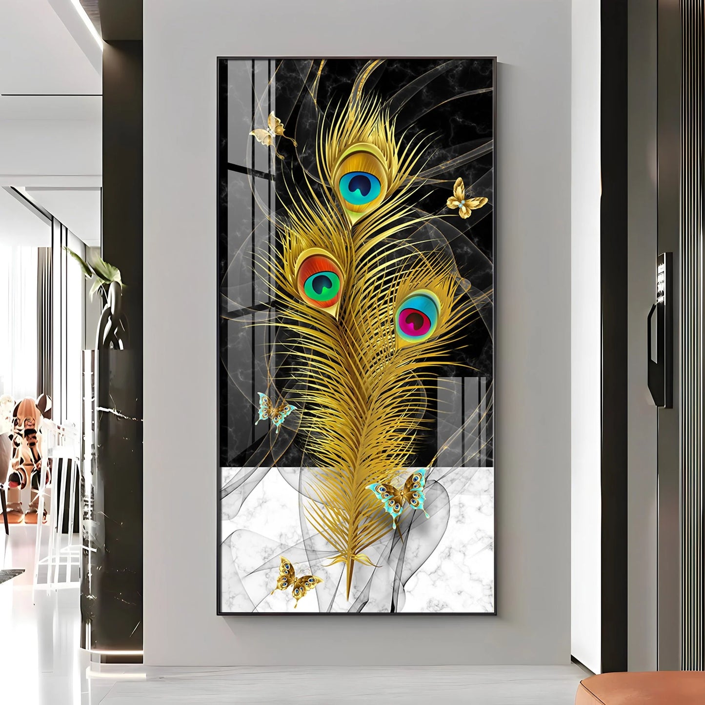 Krishna Mor Pankh Luxury Crystal Vertical Wall Art