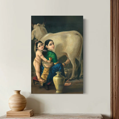 Yashoda And Krishna By Raja Ravi Varma Canvas Painting