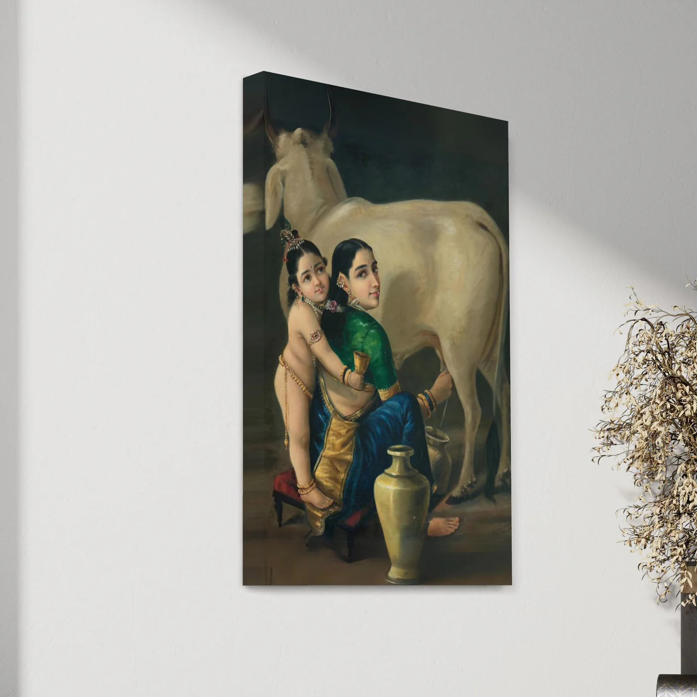 Yashoda And Krishna By Raja Ravi Varma Canvas Painting