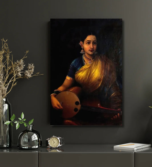Lady Playing The Swarbat By Raja Ravi Varma Famous Canvas Painting