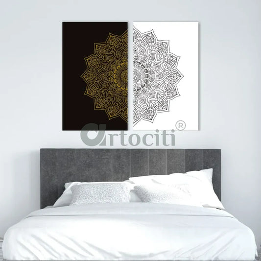 Large Size Mandala Wall Art Set of 2 Canvas Painting