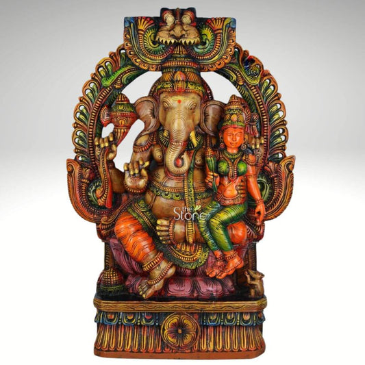 Large Wood Ganesh with Lakshmi Statue 3ft