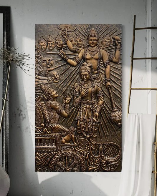 Lord Krishna's Gita Updesh to Arjun 3D Relief Mural Wall Art