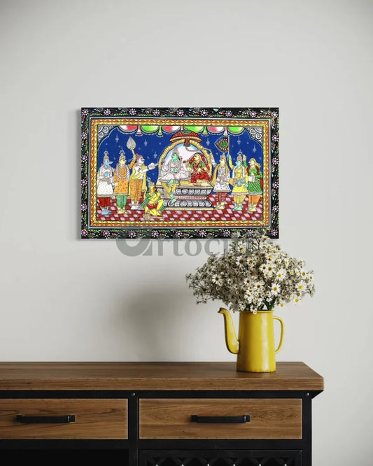 Lord Ram Darbar Pattachitra Monochrome Canvas Giclee Print