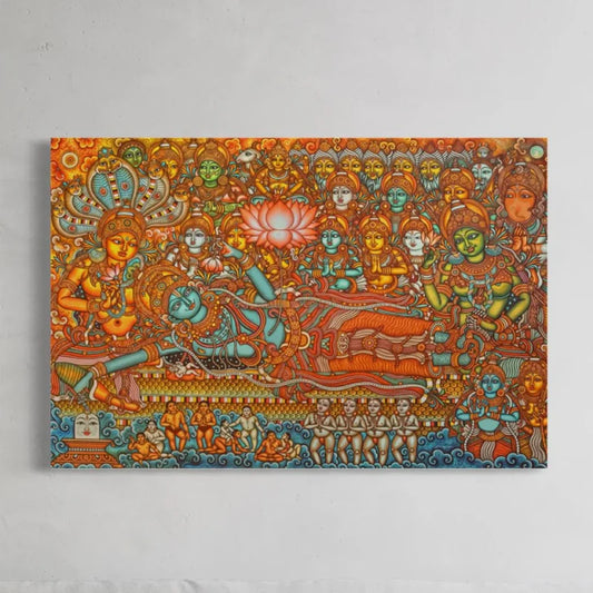 Lord Vishnu in Anantashayan Kerala Mural Canvas Print