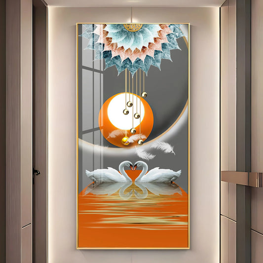 Loving Swans Luxury Crystal Vertical Wall Art