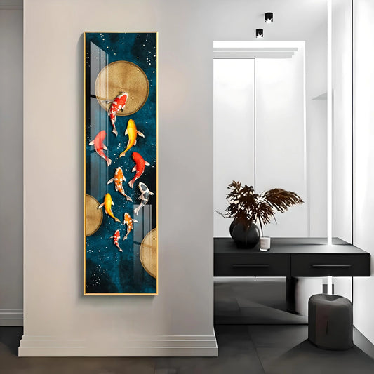 Lucky Koi Fishes Luxury Crystal Vertical Wall Art