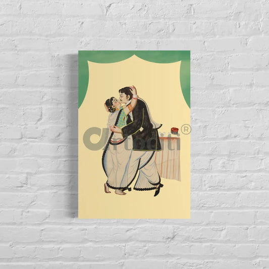 Man and Woman in an Intimate Embrace Kalighat Painting Canvas Giclee Print