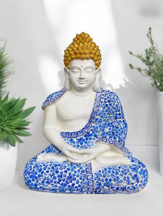2x1.6 Feet Meditating Floral Design Buddha 3D Relief Sculpture Mural