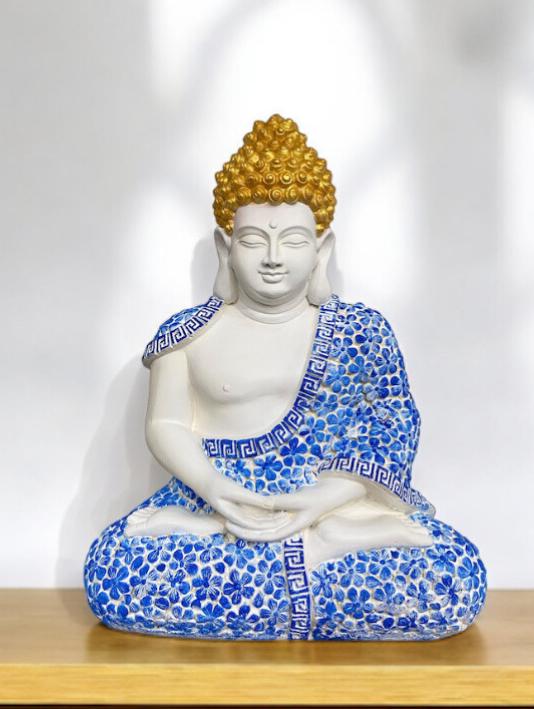 2x1.6 Feet Meditating Floral Design Buddha 3D Relief Sculpture Mural