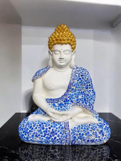 2x1.6 Feet Meditating Floral Design Buddha 3D Relief Sculpture Mural