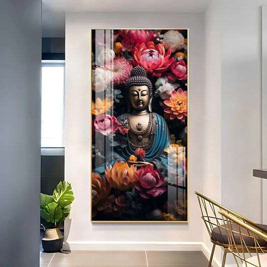 Meditating Buddha Luxury Crystal Vertical Wall Art
