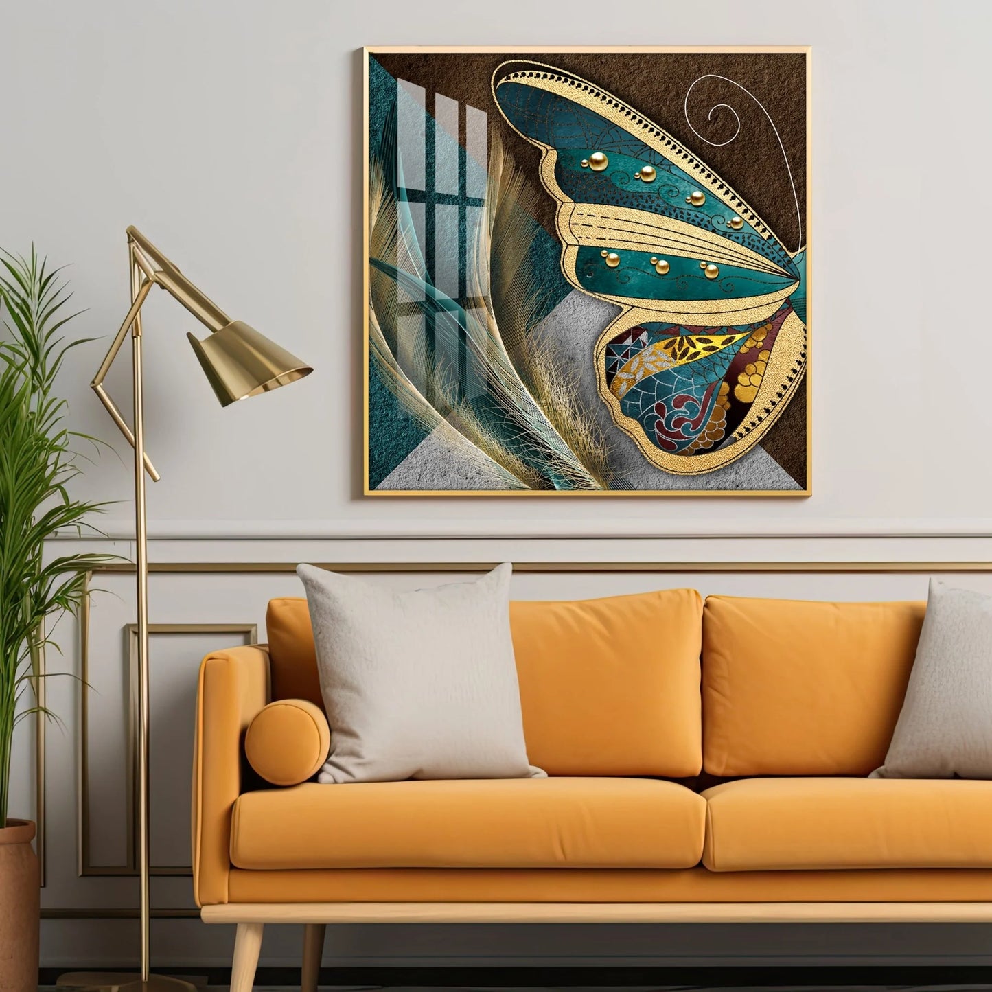 Mesmerizing Butterfly Wings Luxury Crystal Square Wall Art