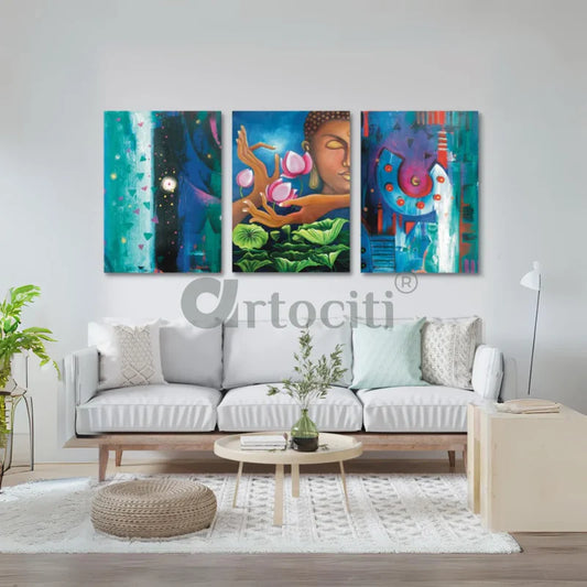Modern Abstract Canvas Painting Buddha Set of 3