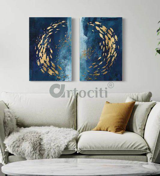 Modern Abstract Canvas Painting Ocean Abstract fishes Set of 2