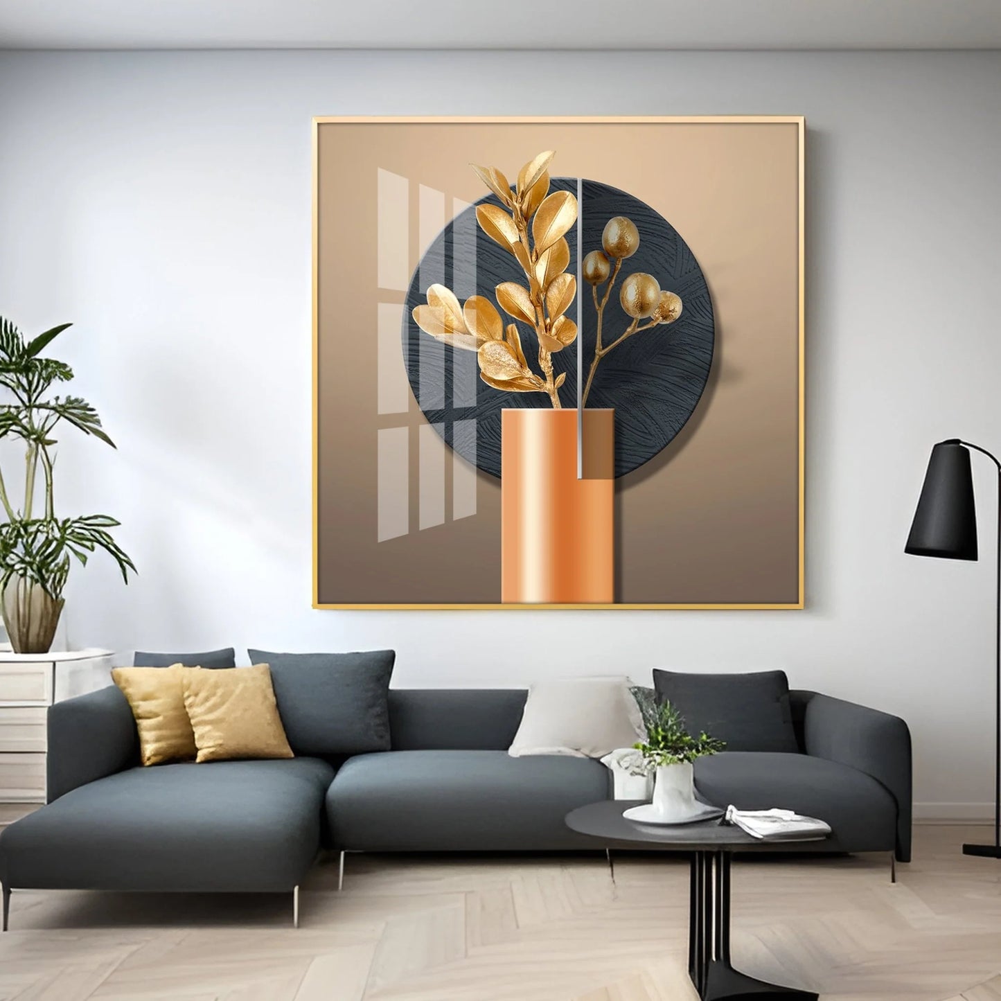 Modern Bloom Vase Luxury Crystal Square Wall Art