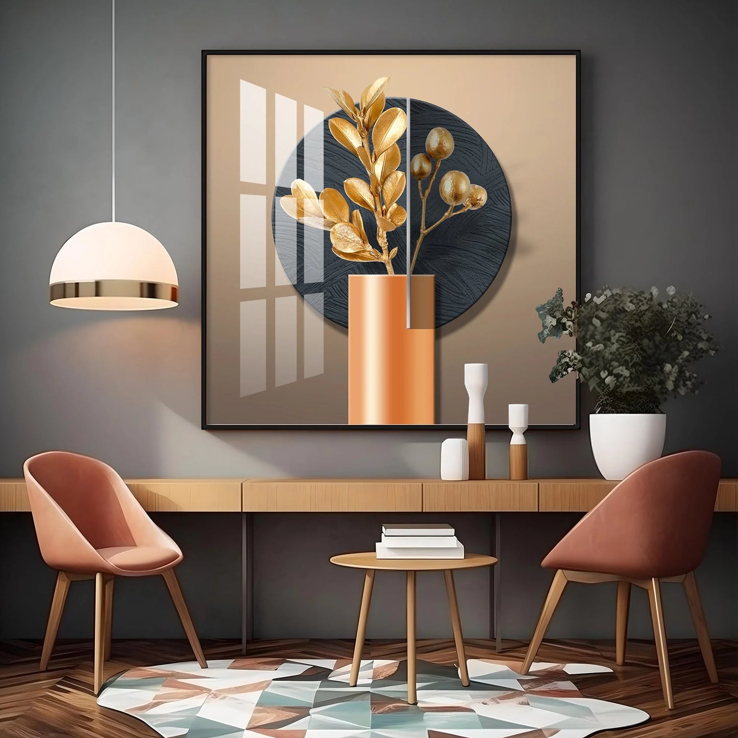 Modern Bloom Vase Luxury Crystal Square Wall Art