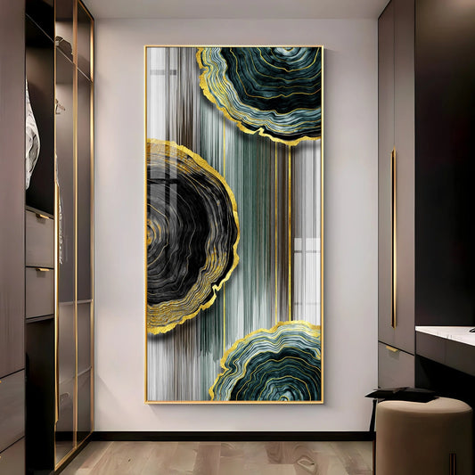 Modern Golden Annual Ring Luxury Crystal Vertical Wall Art
