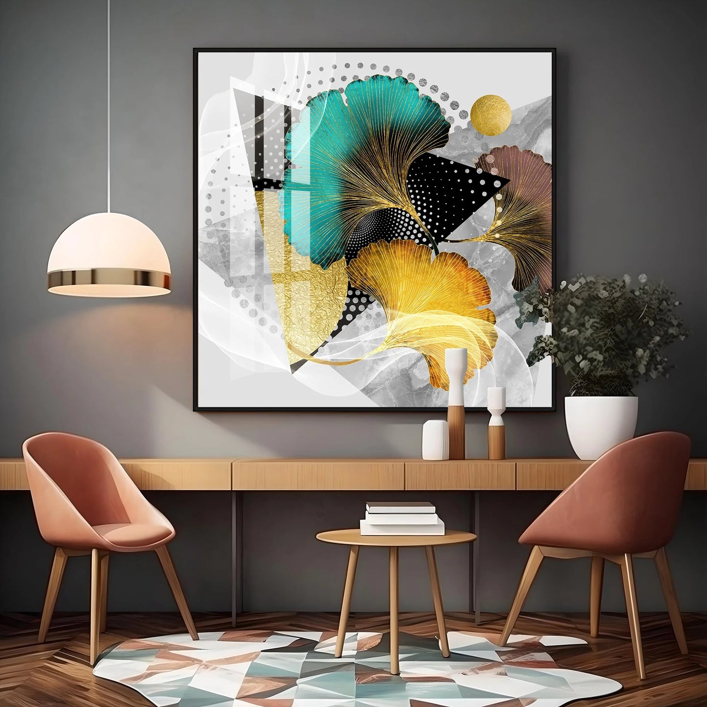 Multicolor Ginkgo Biloba Luxury Crystal Square Wall Art