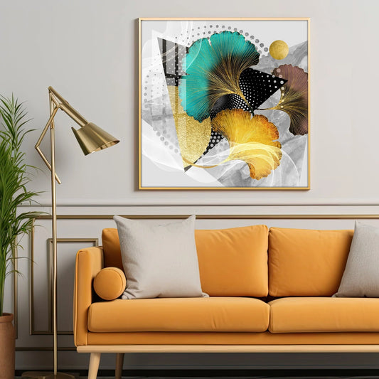 Multicolor Ginkgo Biloba Luxury Crystal Square Wall Art